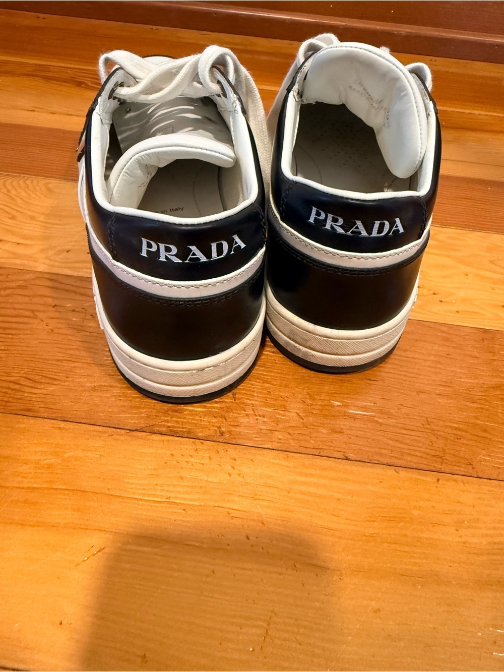 Prada White and Black Leather Low-Top Sneakers - Picture 3 of 9